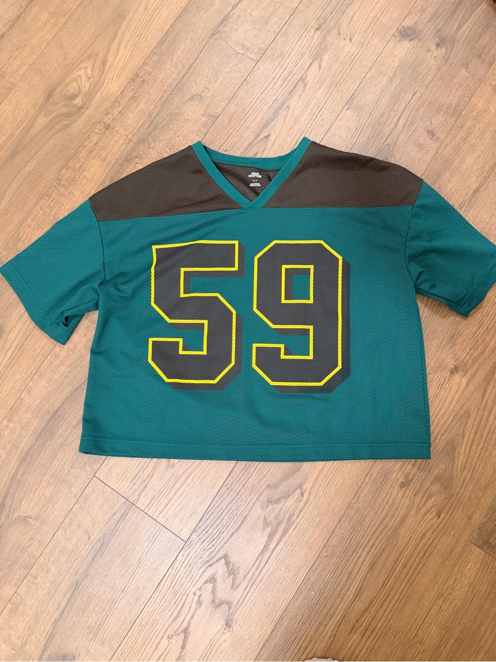 Urban Outfitters Mens Green & Black Athletic Numbered Jersey Top Cropped
